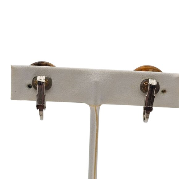 VTG Clip On Earrings Round Ball Honey Brown Swirl Lucite Resin MCM‎ Retro Womens - Picture 6 of 16